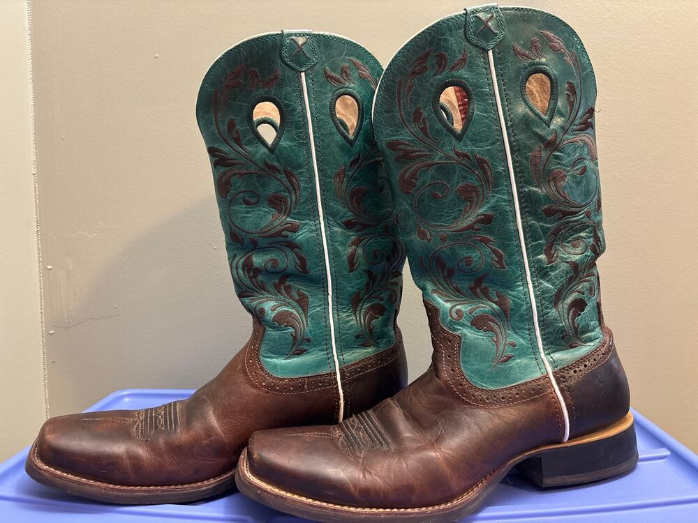 Twisted X Women's Ruff Stock Boots in brown and turquoise/emerald green Size 11B